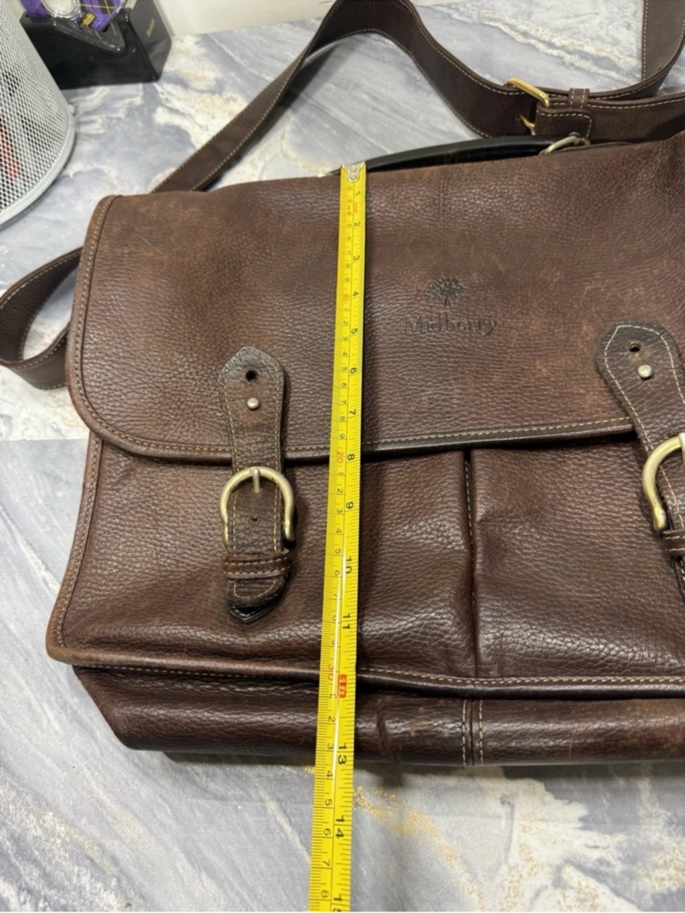 MULBERRY  Brown Leather Buckle Messenger Laptop Bag - Picture 5 of 16